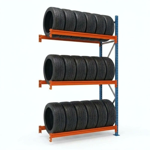 Estantería para neumáticos 200x150x50cm 3 niveles Azul-naranja. Módulo adicional.