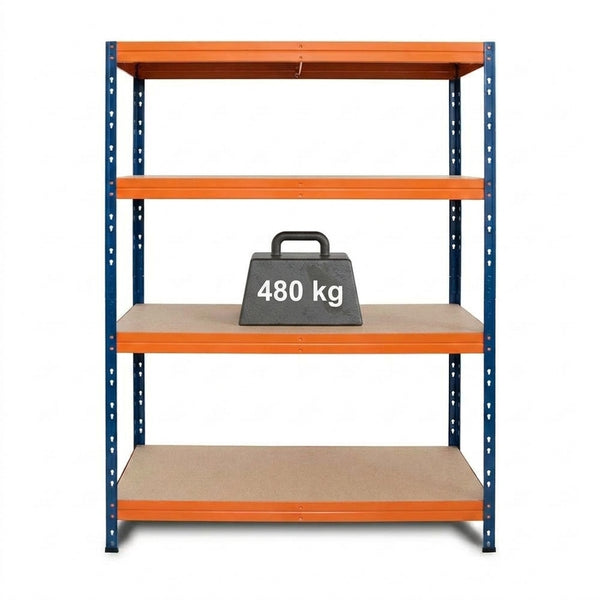 Schwerlastregal BULLRACK RIVET PRO mit DTD-Spanplatten, Höhe 200 cm, bis 480 kg je Ebene