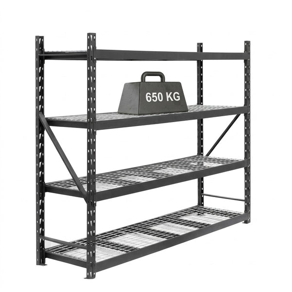 Kovový regál STRONG 183x196x55cm, 4x sieťová polica, 650kg na policu, antracitová farba
