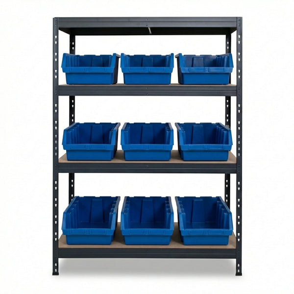 Modrý štvropolicový kovový regál Ergobox5 120x45 cm s nýtmi