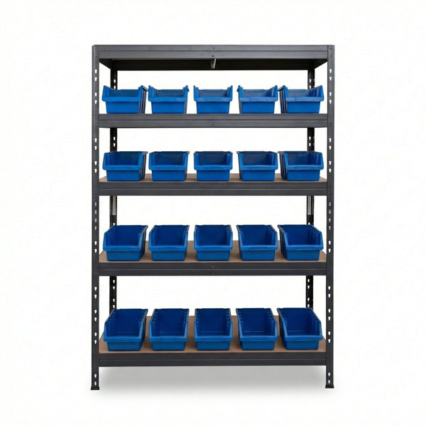 Modrý päťposchodový kovový regál Ergobox4 120x45 cm s nýtmi