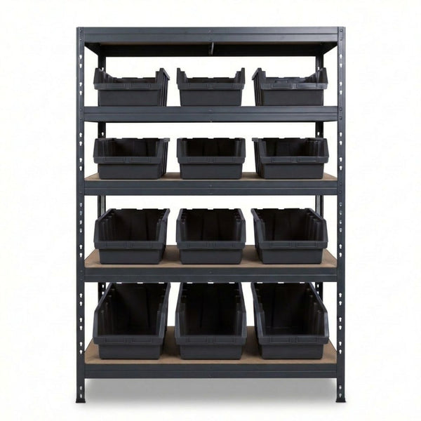 Fekete 5 szintes Ergobox5 fém polc 120x45 cm szegecsekkel