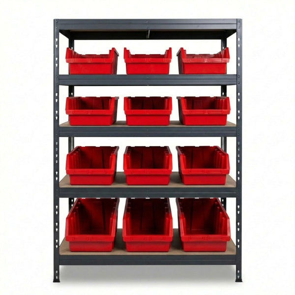 Červený päťposchodový kovový regál Ergobox5 120x45 cm s nýtmi