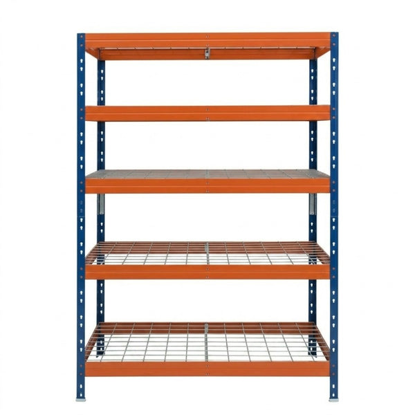 Modro-oranžový kovový regál DRM 252, 120x45 cm, 5 úrovní