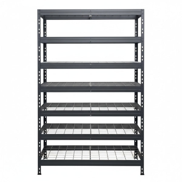 Graues Metallregal DRM 252, 120x45 cm, 7 Ebenen