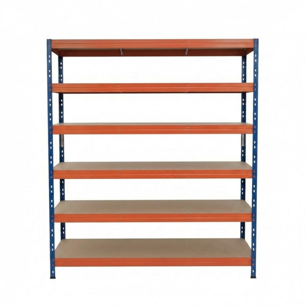 Metallregal Rivet DTD 252x150x60 cm, 6 Ebenen, blau-orange lackiert