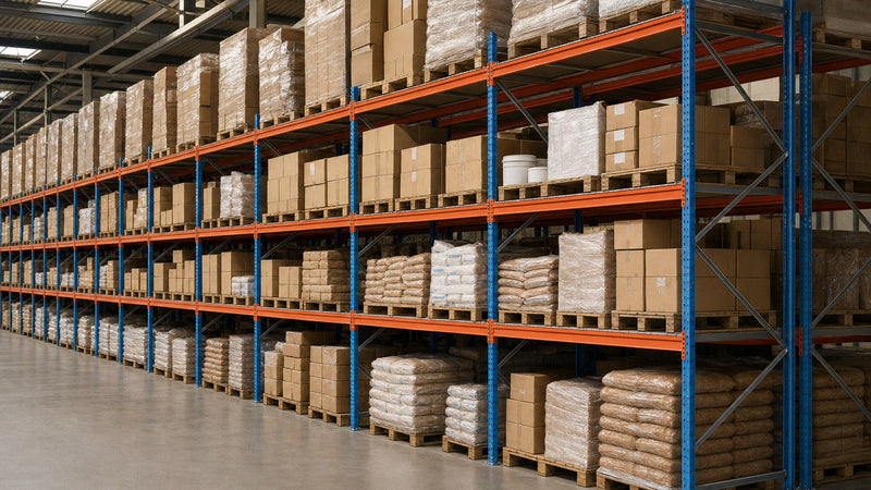 Estanterías industriales metálicas en taller para organizar herramientas y recambios