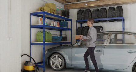 Estanterías de garaje metálicas de Master Rax para organizar herramientas, cajas y accesorios