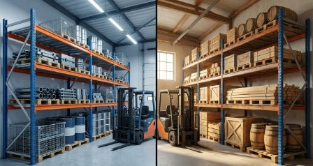 Estantería para palets de metal o madera en almacén industrial