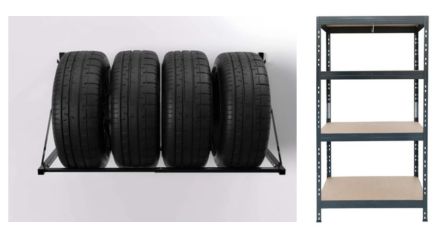 Estanterías para taller mecánico con almacenamiento de neumáticos, motores y recambios