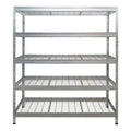 BULLRACK RIVET PRO nagy teherbírású állvány, 200×120×45 cm, 5 szint, acélrács polccal, 300 kg/polc, horganyzott
