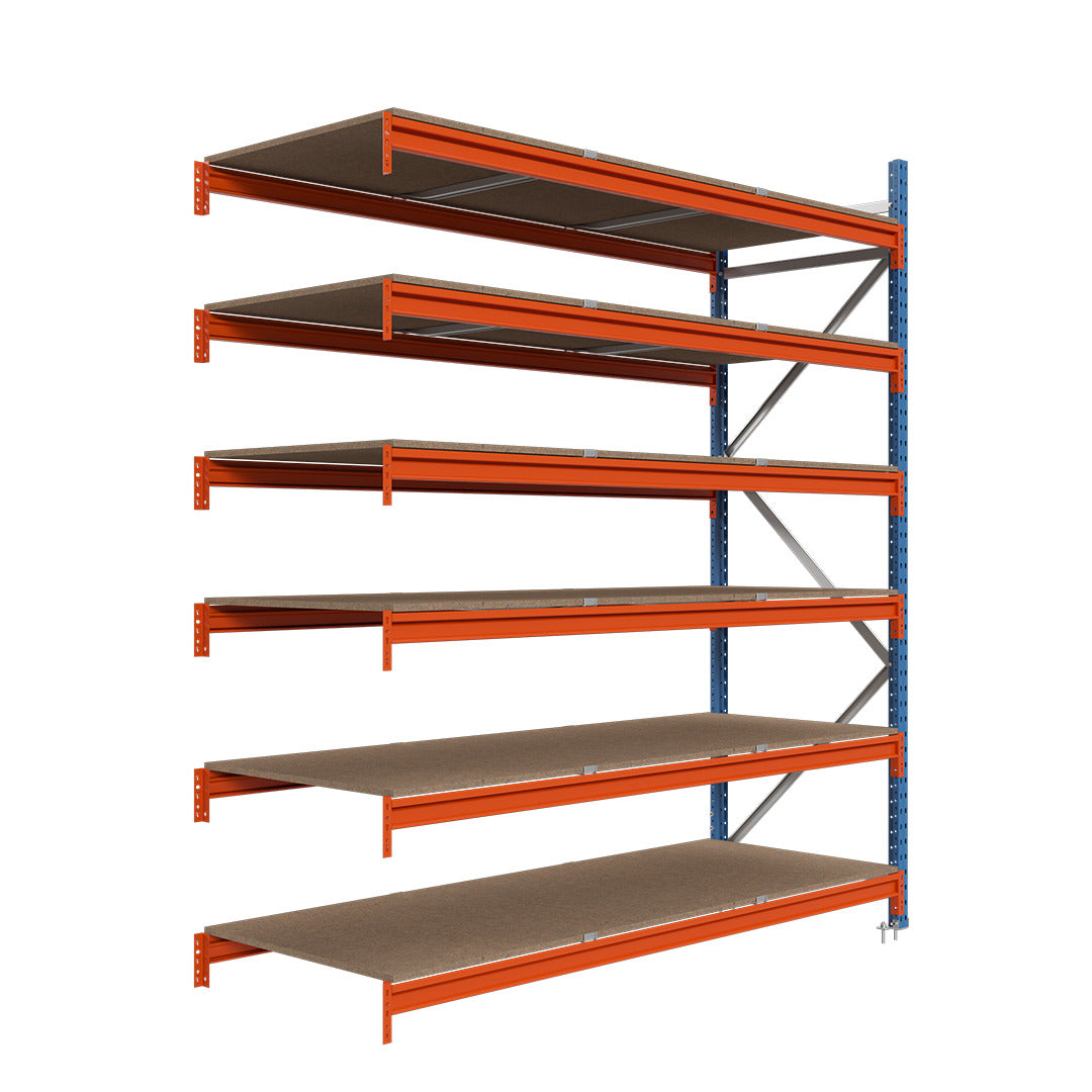 Módulo adicional para estantería picking con tablero aglomerado 200x150x100cm 6 niveles Azul-naranja