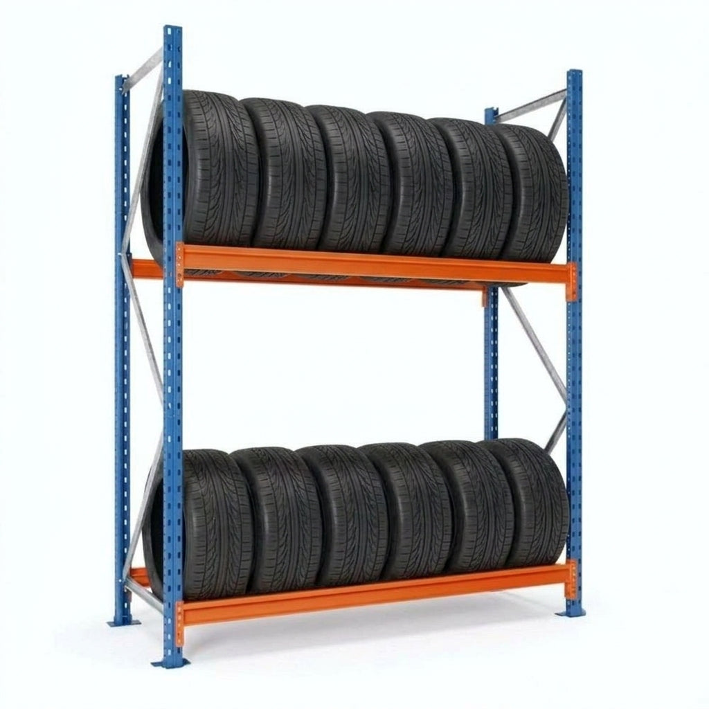 Estantería para neumáticos 200x150x50cm 2 niveles Azul-naranja