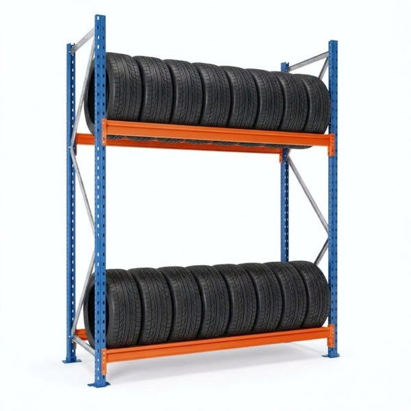 Estantería para neumáticos 200x185x50cm 2 niveles Azul-naranja