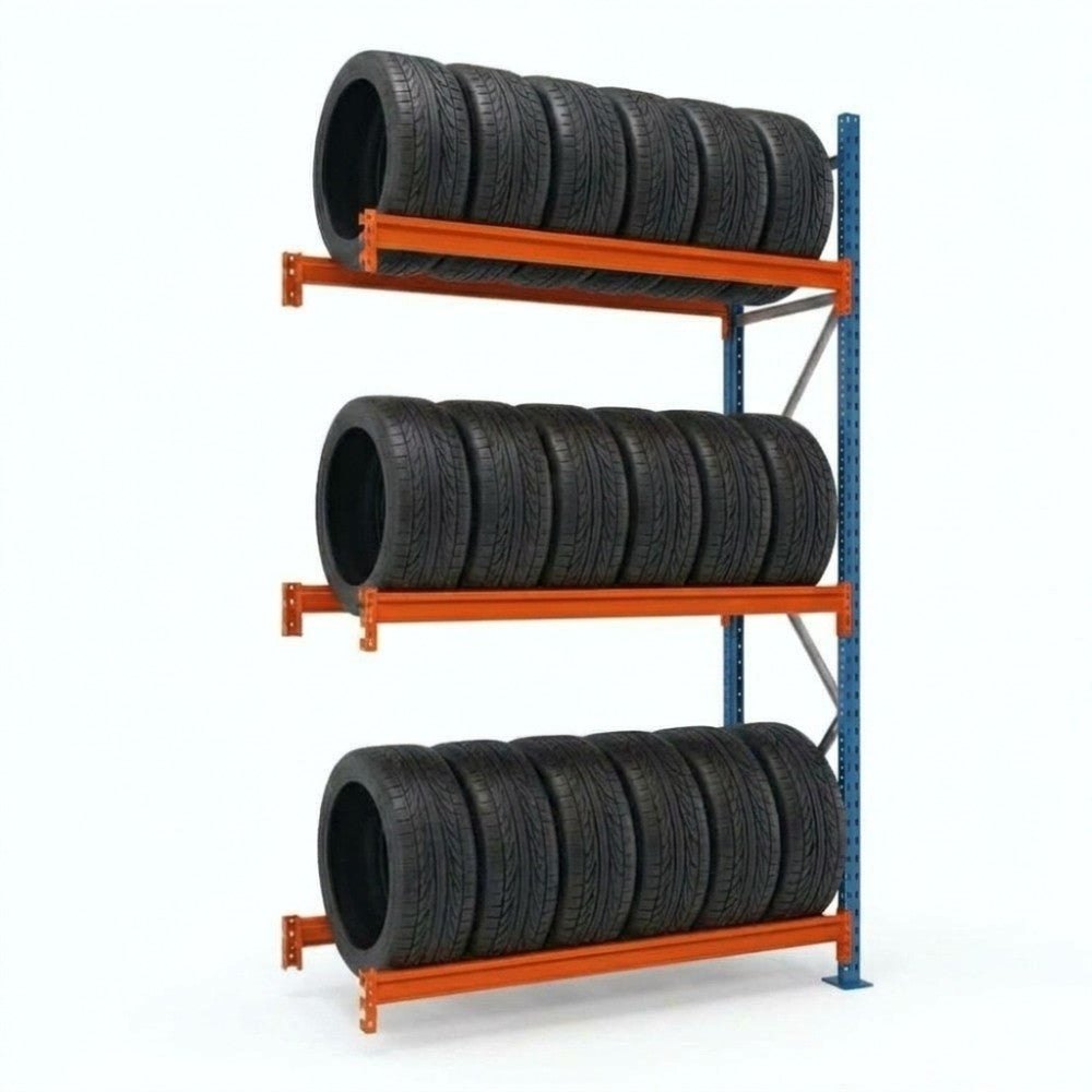 Estantería para neumáticos 200x150x50cm 3 niveles Azul-naranja. Módulo adicional.
