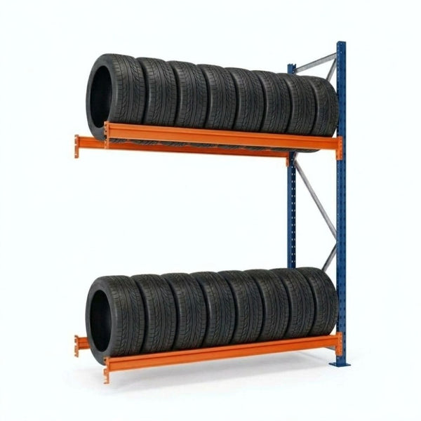 Estantería para neumáticos 200x150x50cm 2 niveles Azul-naranja. Módulo adicional.