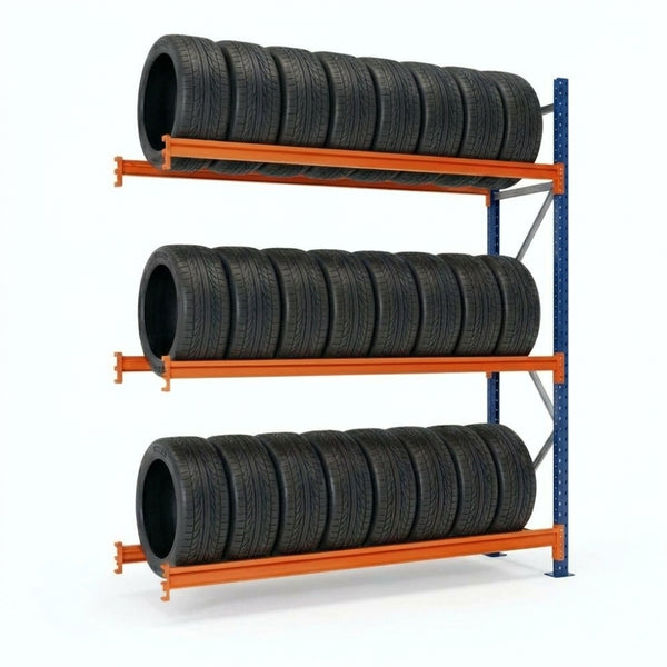 Estantería para neumáticos 200x185x50cm 3 niveles Azul-naranja. Módulo adicional.