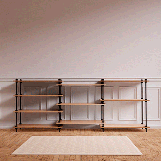 Metallregal DecoSeries mit 3 niedrigen Standard L Regalen, dekorativ präsentiert