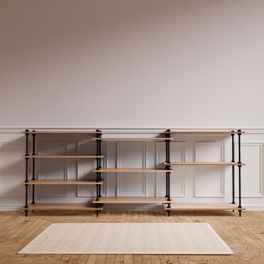 Metallregal DecoSeries mit 3 niedrigen Standard L Regalen, schlicht dargestellt