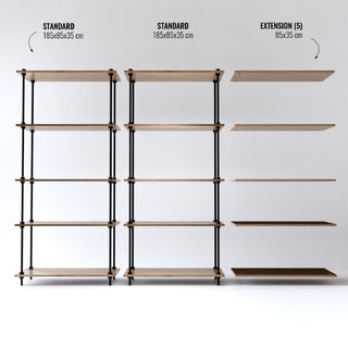 Komponenten des Metallregals DecoSeries mit 3 Standard L Regalen
