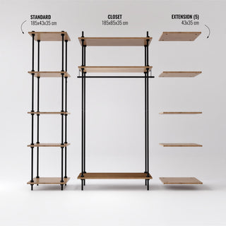 Komponenten des Metallkleiderschranks DecoSeries mit zwei StandardS Regalen