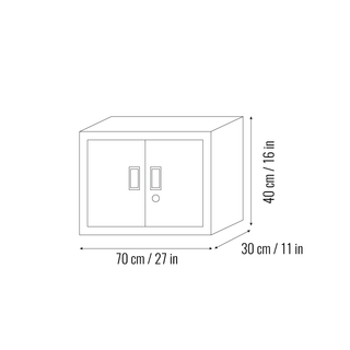 Technický nákres závěsnej skrinky GarageSeries s rozmermi 70x40x30 cm pre uskladnenie.