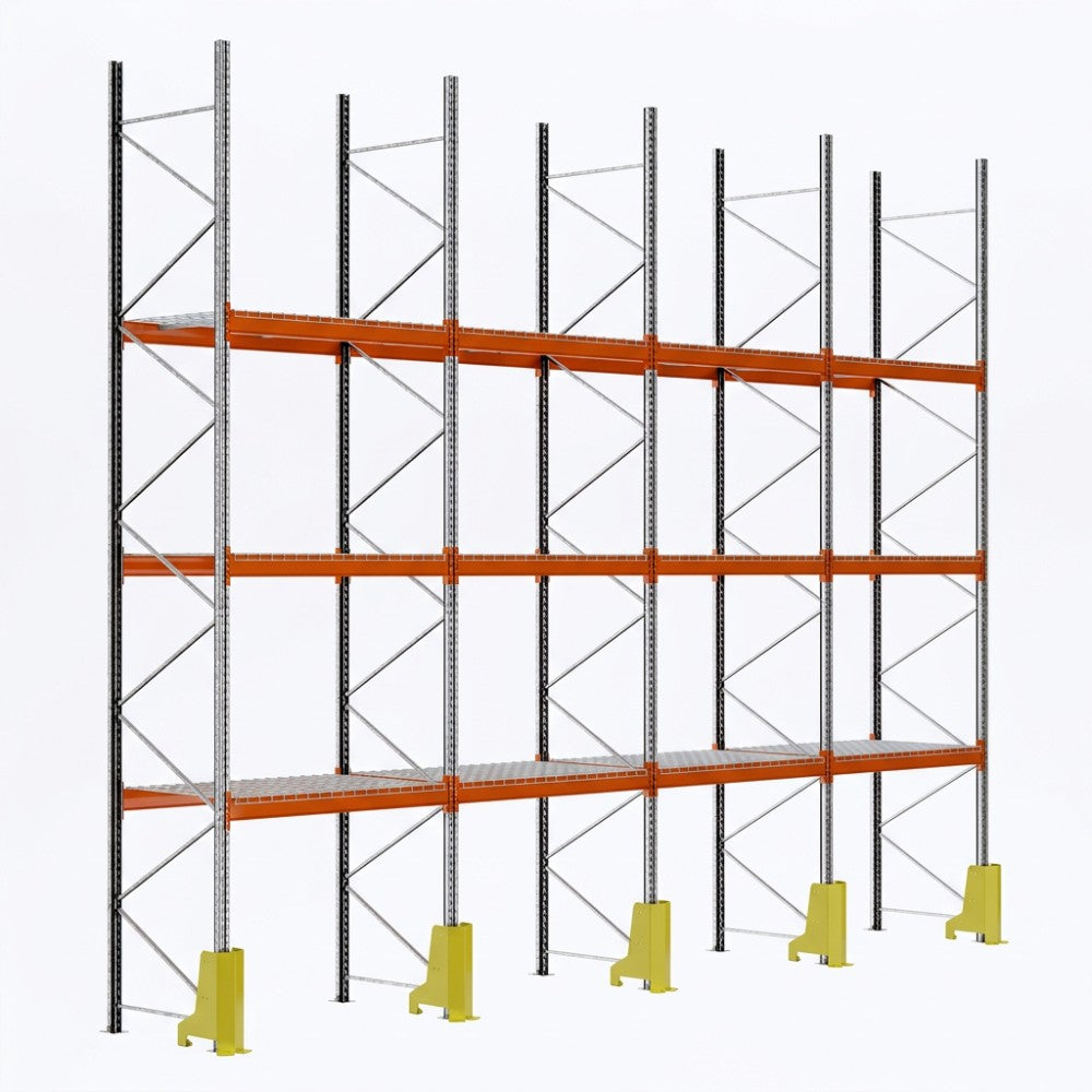 Metalowy regał 600 mm z 3 poziomami, 4 modułami drucianymi i osłoną