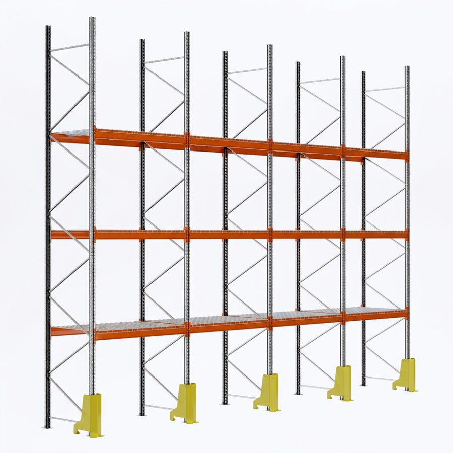 Metalowy regał 600 mm z 3 poziomami, 4 modułami drucianymi i osłoną