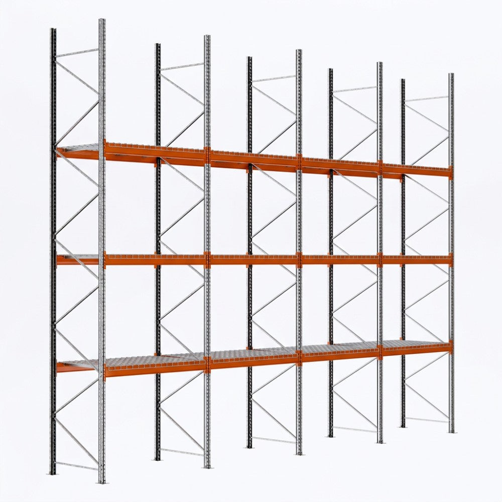 Metalowy regał 600 mm z 3 poziomami i 4 modułami drucianymi do przechowywania