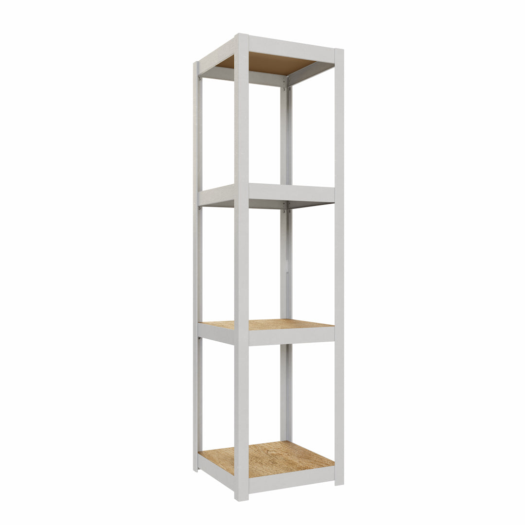 Bočný pohľad na kovový regál STYLE 40x40 so štyrmi úrovňami