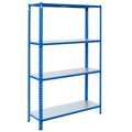 Csavarmentes fém L-alakú polcrendszer 120 cm 4 szint 3-4 nézet