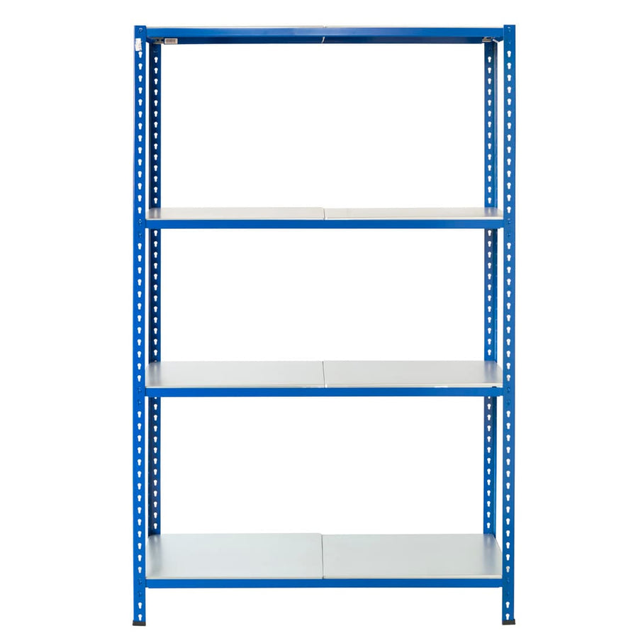 Boltless Metallregal L 120 mit 4 Ebenen, Frontansicht