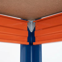 Banco de trabajo Bullrack Rivet PRO con base de tablero aglomerado DTD y malla de acero capacidad de carga de hasta 480 kg 100x120x60cm 2 niveles azul naranja