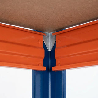 Detailansicht des Bullrack Rivet Pro Metallregals in Blau und Orange