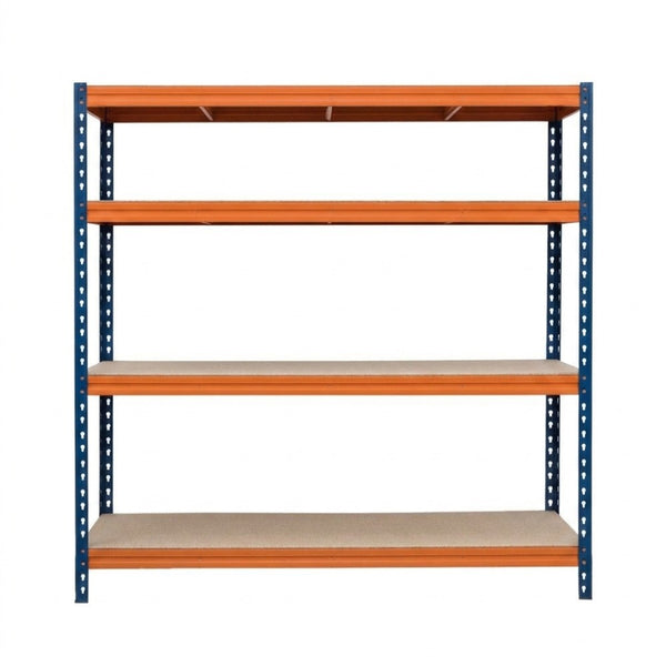 Kovový regál BULLRACK RIVET PRO 200x180x45 DTD dřevotříska 4 úrovně modro-oranžová