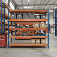 Schwerlastregal BULLRACK RIVET PRO 200x180x45 Spanplatte 5 Ebenen Blau-Orange