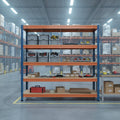 Schwerlastregal BULLRACK RIVET PRO 200x120x45 Spanplatte 4 Ebenen Blau-Orange