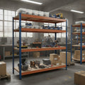 Schwerlastregal BULLRACK RIVET PRO 200x120x45 Spanplatte 4 Ebenen Blau-Orange