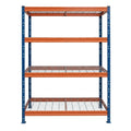 Regały metalowe BULLRACK RIVET PRO 200x120x45 kratka stalowa 4 poziomy niebiesko-pomarańczowy