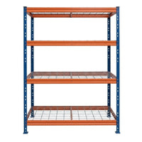 Kovové regály BULLRACK RIVET PRO 200x120x60 oceľová mriežka 4 úrovne modro-oranžová
