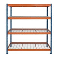 Kovové regály BULLRACK RIVET PRO 200x150x60 oceľová mriežka 4 úrovne modro-oranžová