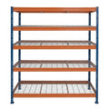 Kovový regál BULLRACK RIVET PRO 200x150x60 ocelová mřížka 5 úrovní modro-oranžová