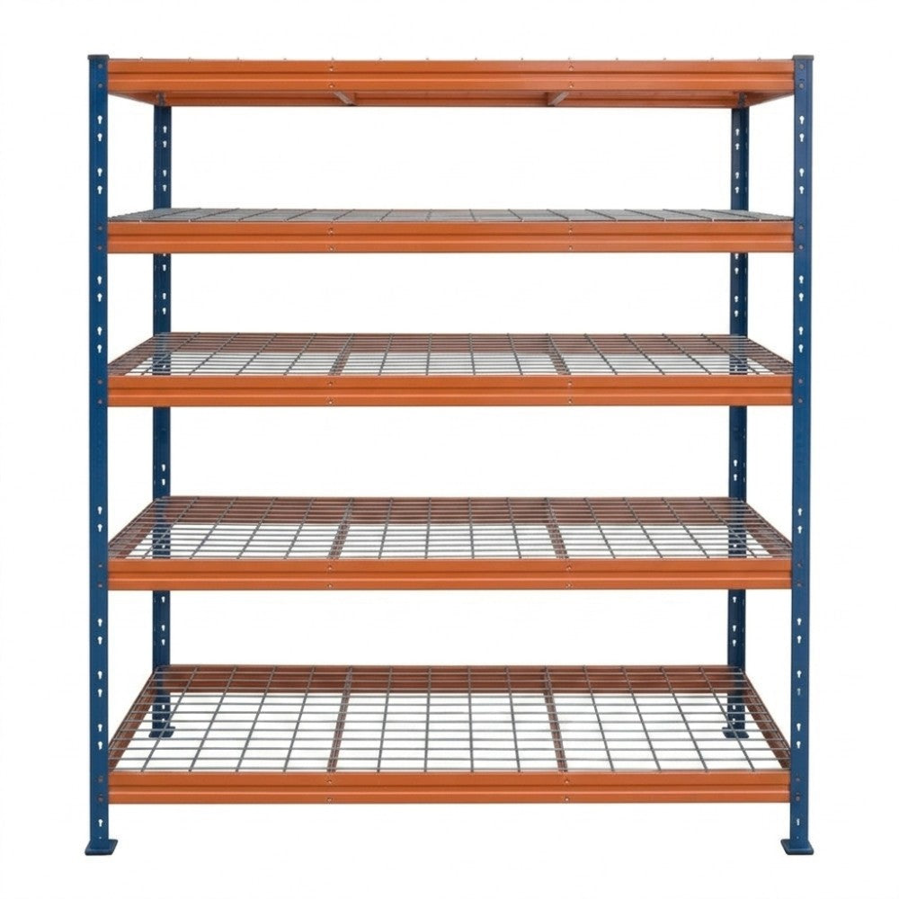 Kovové regály BULLRACK RIVET PRO 200x150x60 oceľová mriežka 5 úrovní modro-oranžová