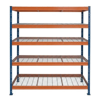 Kovové regály BULLRACK RIVET PRO 200x150x60 oceľová mriežka 5 úrovní modro-oranžová