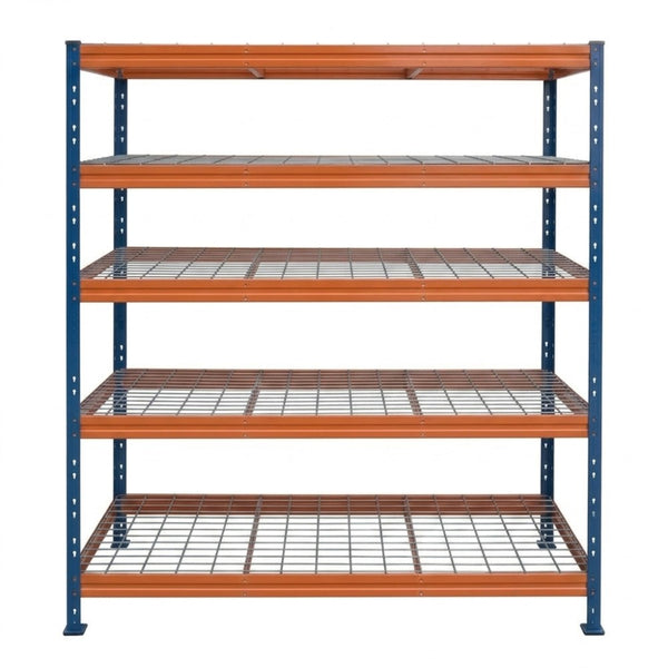 Kovové regály BULLRACK RIVET PRO 200x150x60 oceľová mriežka 5 úrovní modro-oranžová