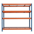 Kovový regál BULLRACK RIVET PRO 200x200x45 ocelová mřížka 4 úrovně modro-oranžová