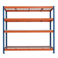 Schwerlastregal BULLRACK RIVET PRO 200x180x60 Stahlgitterboden 4 Ebenen Blau-Orange