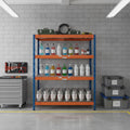 Kovový regál BULLRACK RIVET PRO 200x120x45 ocelová mřížka 5 úrovní modro-oranžová