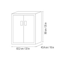 Technický výkres kovovej skrine s rozmermi 90x82x43 cm