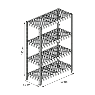 Rysunek techniczny regału HORECA 150x50 cm z wymiarami